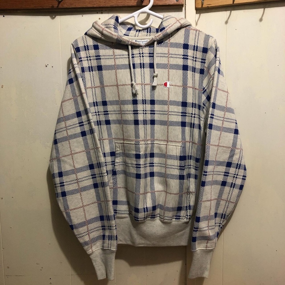 Champion x Urban Outfitters Plaid Reverse Weave Hoodie